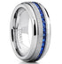 Men's 8mm Brushed Titanium Steel Blue Sapphire CZ Comfort-Fit Wedding Band